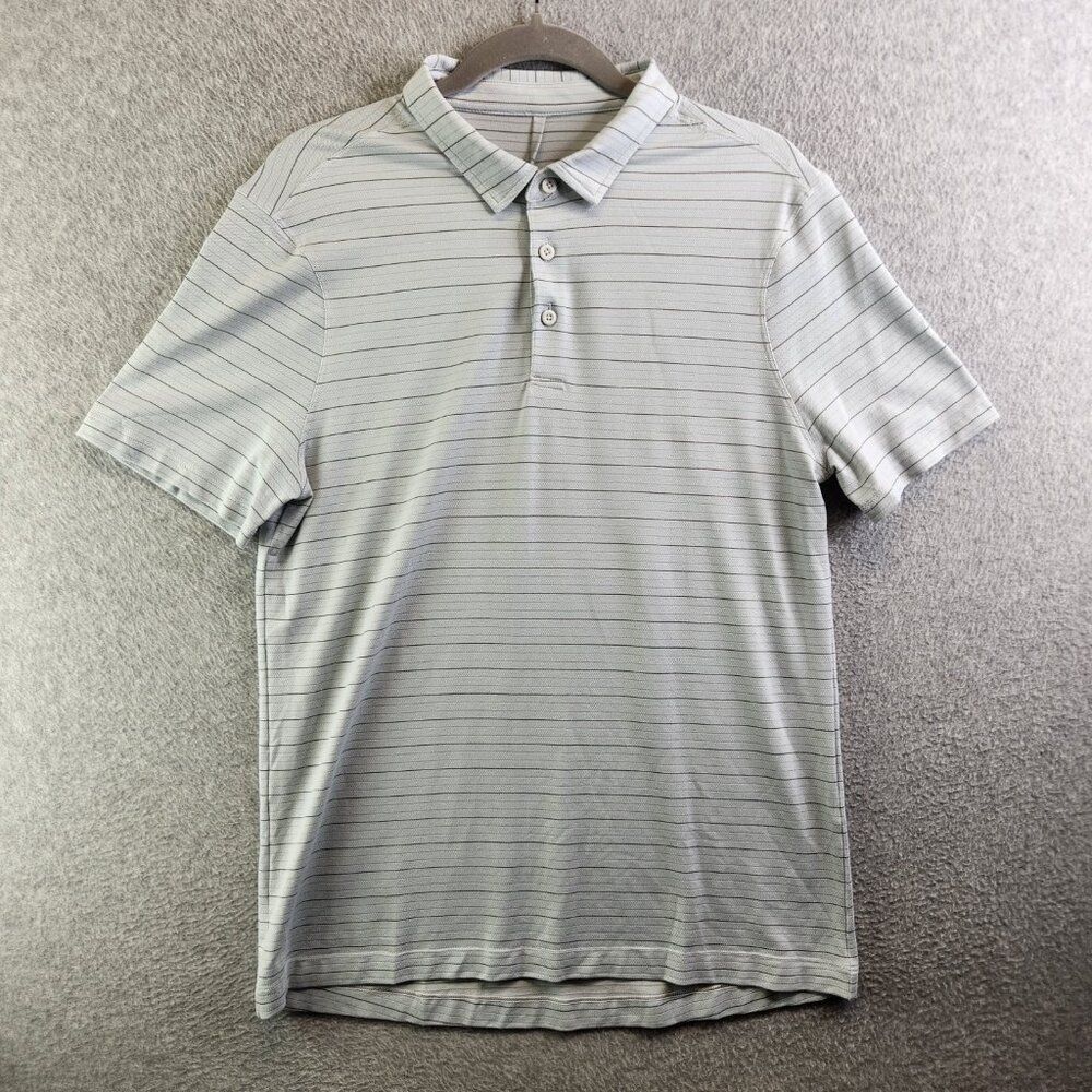Lululemon Shirt Mens M Evolution Polo Gray Stripe Office Golf Slim Fit Cooling